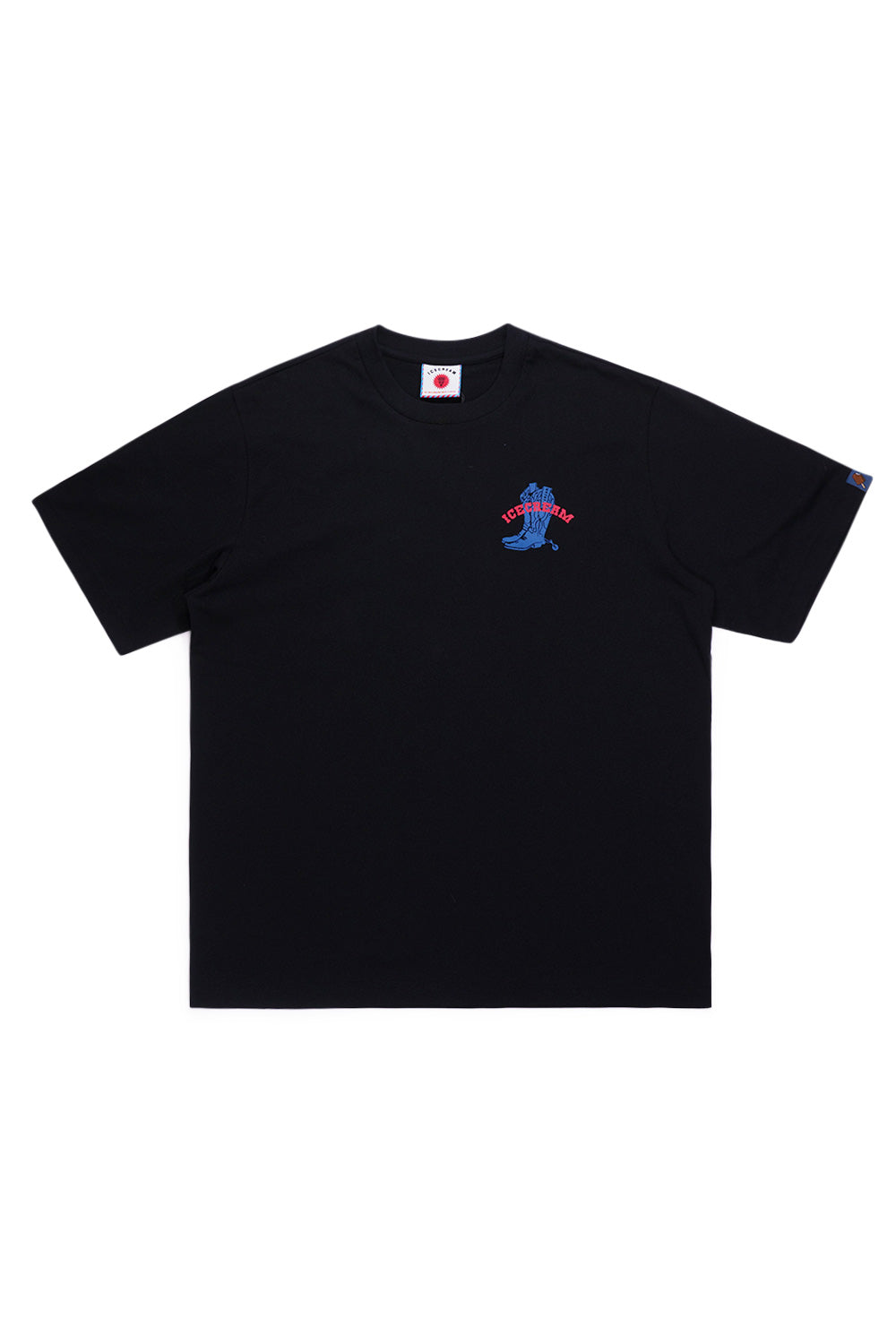 Trendy Ice Cream black tee with cowboy boot graphic for urban style fashion