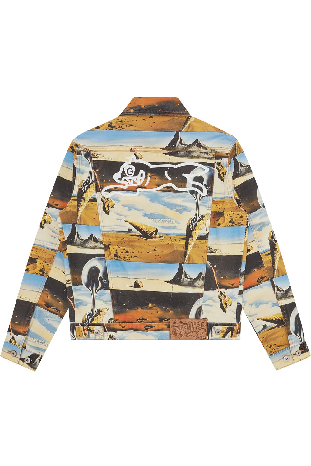 Rückenansicht der IceCream Denimjacke mit ikonischem Running Dog Screenprint – perfekte Kombination aus Nostalgie und Style.