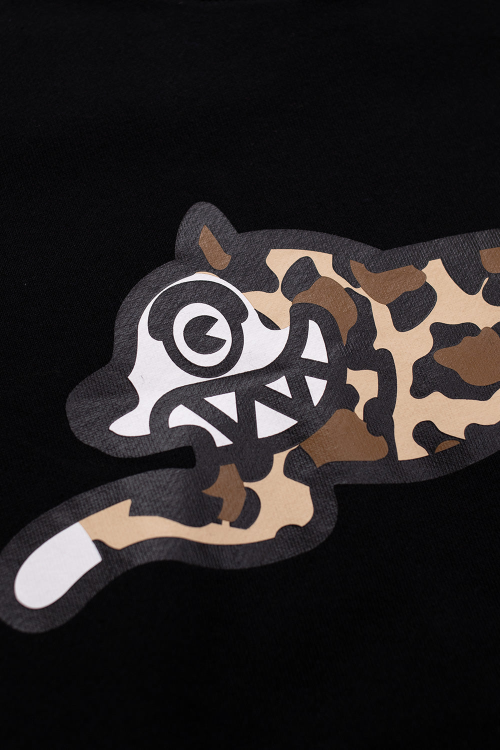 Casual Ice Cream black crewneck sweatshirt with an edgy leopard print and Running Dog design