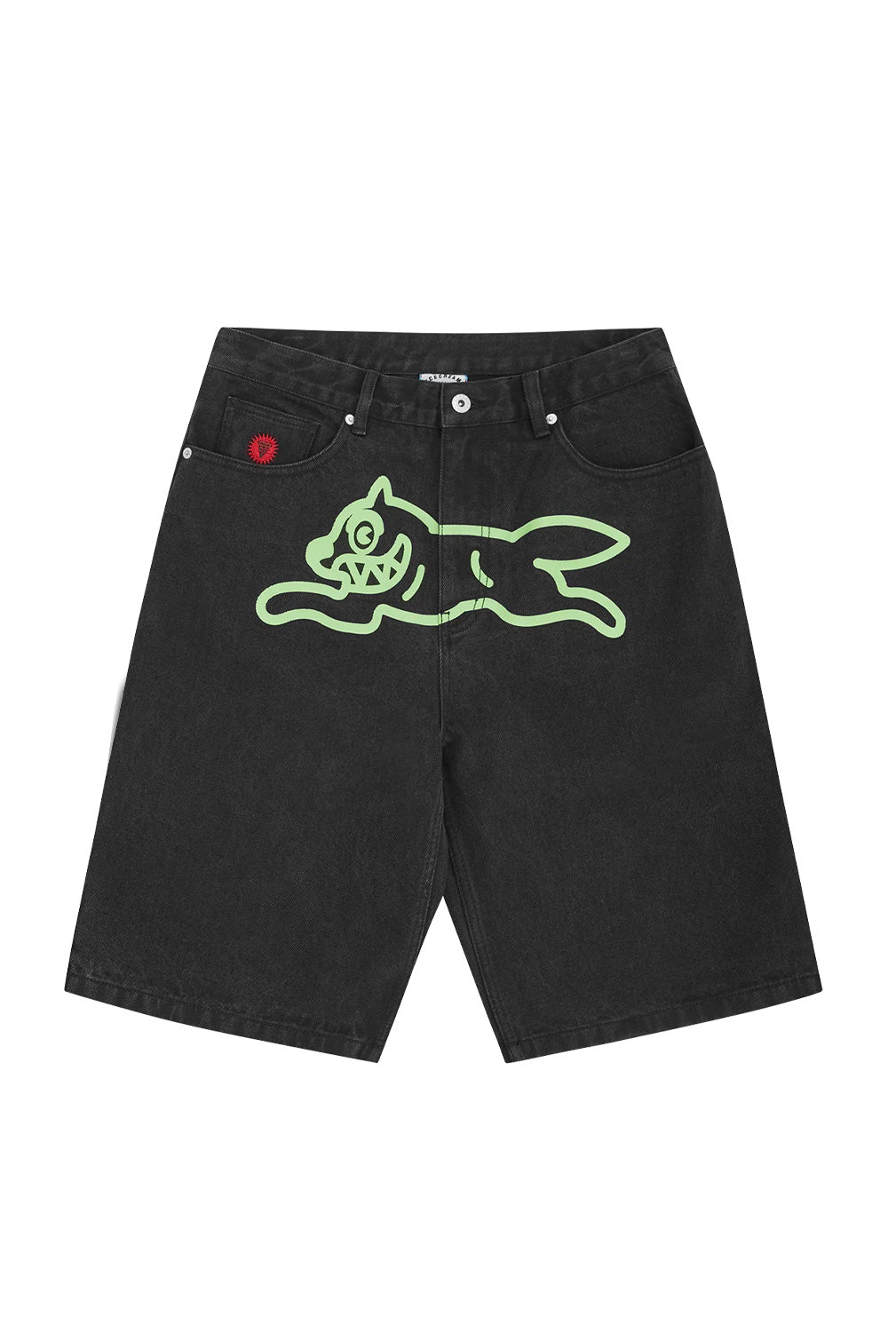 IceCream Running Dog Denim Short Black (Green Print)