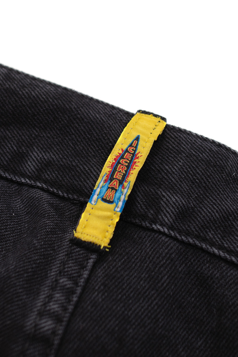 Ice Cream black denim shorts with a unique green Running Dog design for skate culture