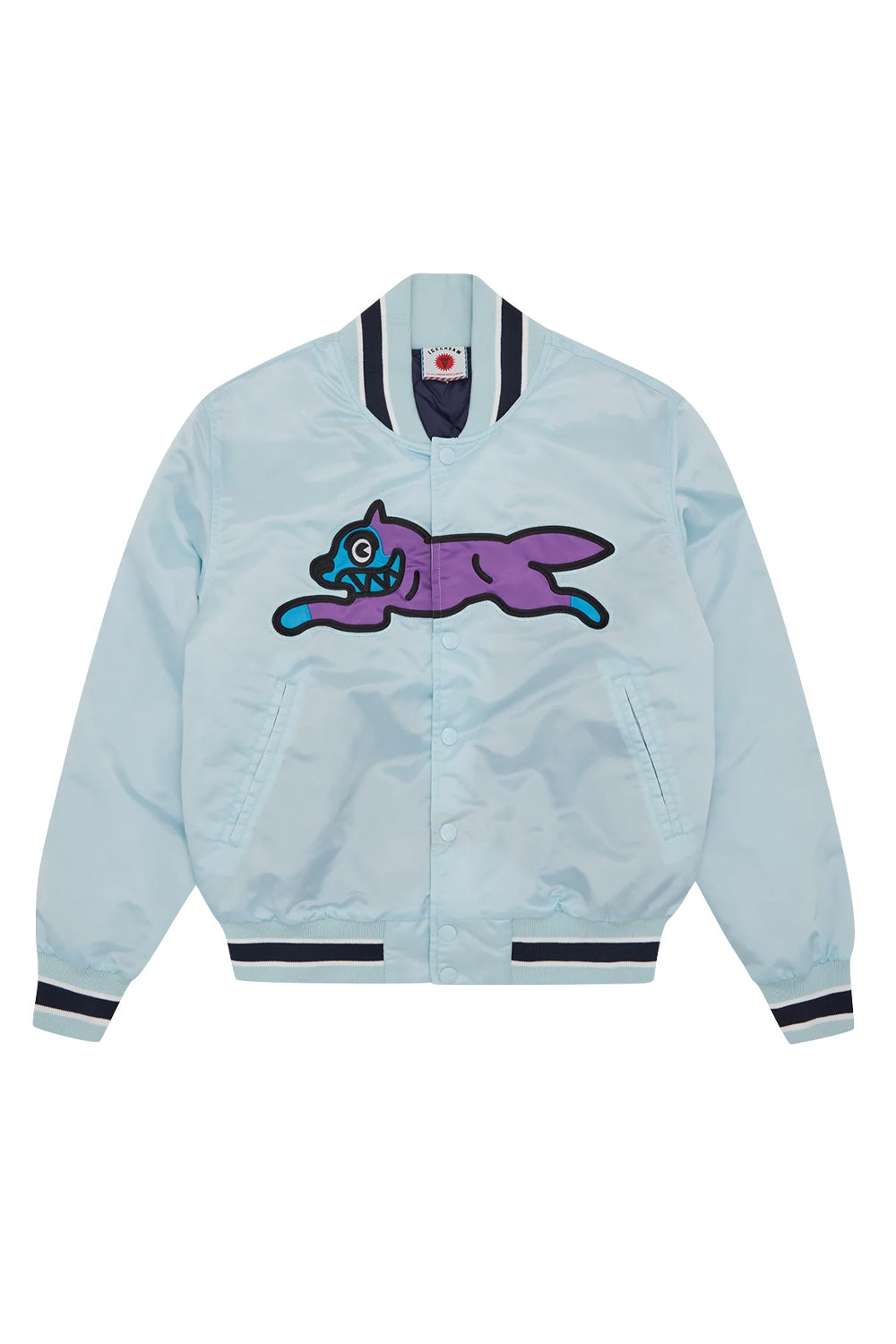 IceCream Running Dog Satin Bomber Jacket Ice Blue - BONKERS