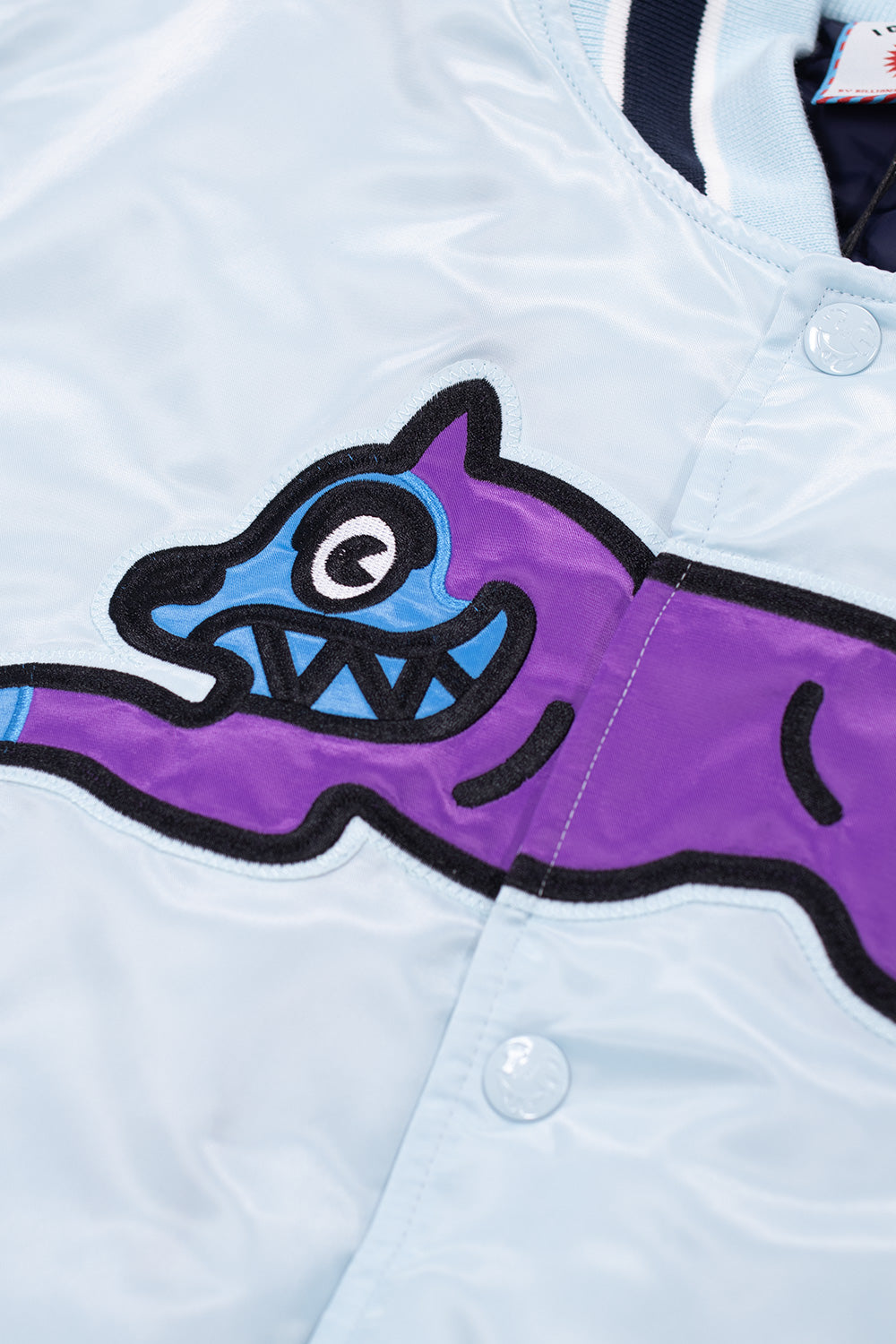 IceCream Running Dog Satin Bomber Jacket Ice Blue - BONKERS