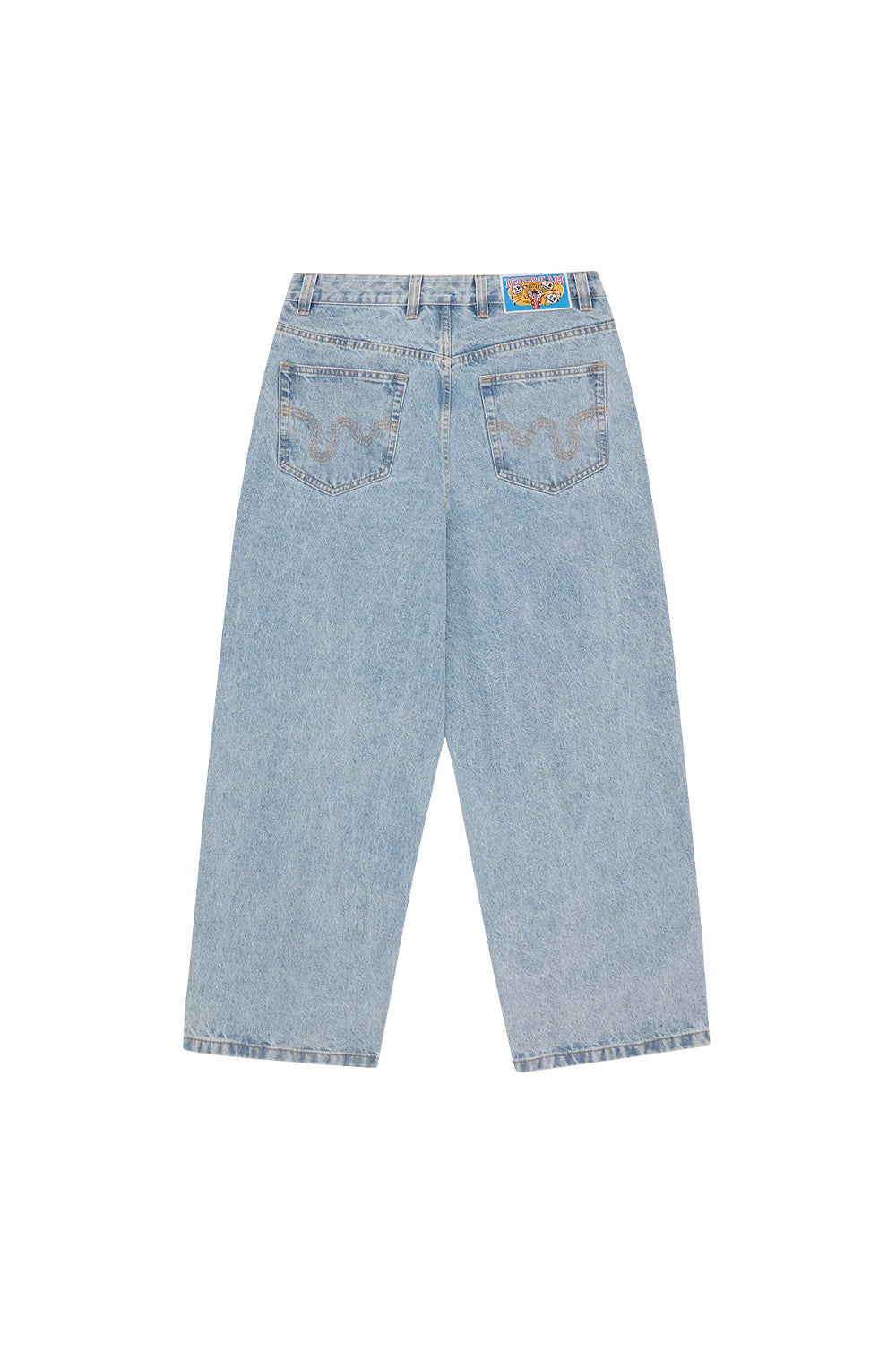 IceCream Running Dog Tripple Scoop Baggy Denim Pant Heavy Wash Blue (White Print) - BONKERS