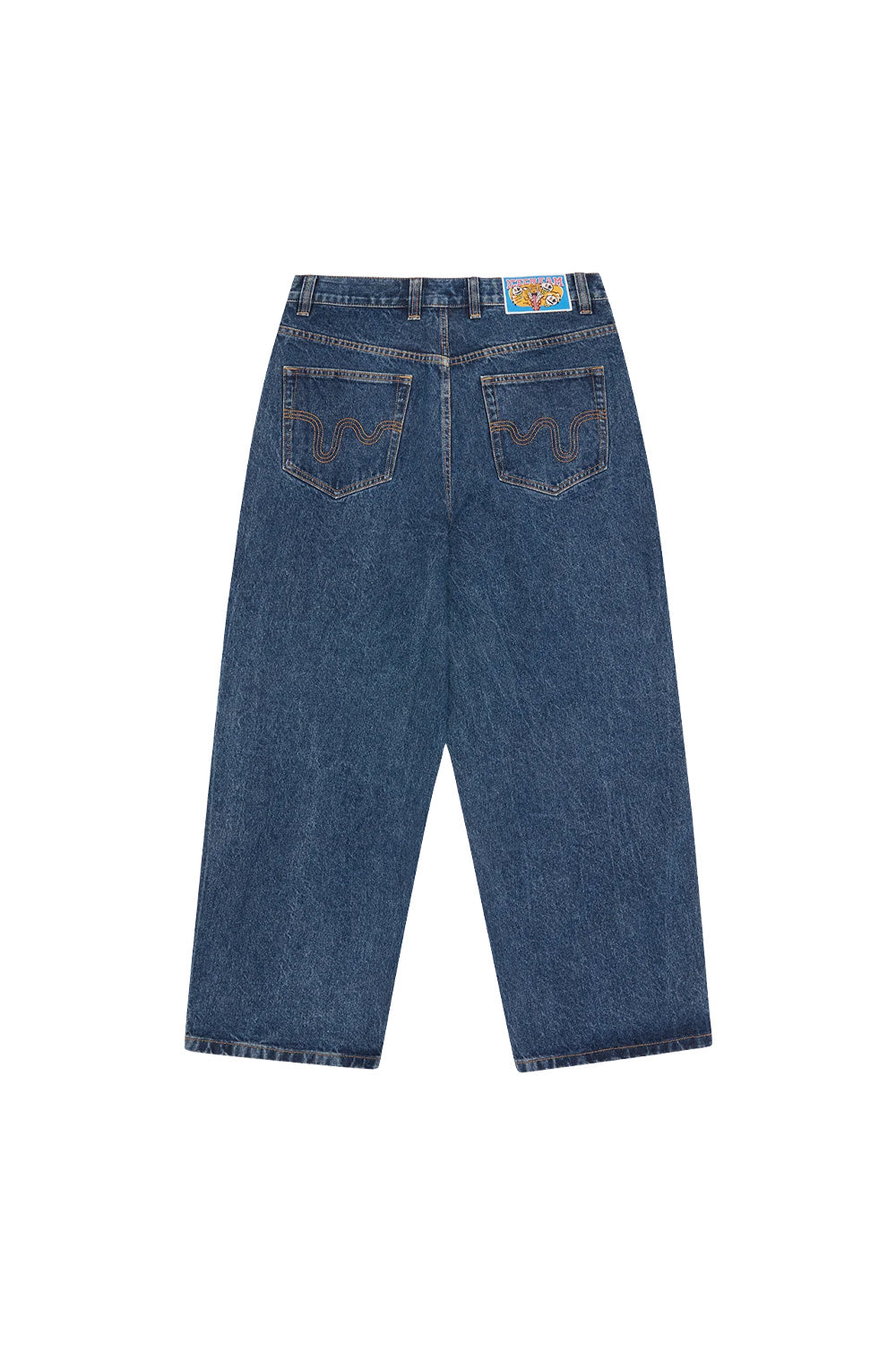 IceCream Running Dog Tripple Scoop Baggy Denim Pant Mid Wash Blue (White Print) - BONKERS