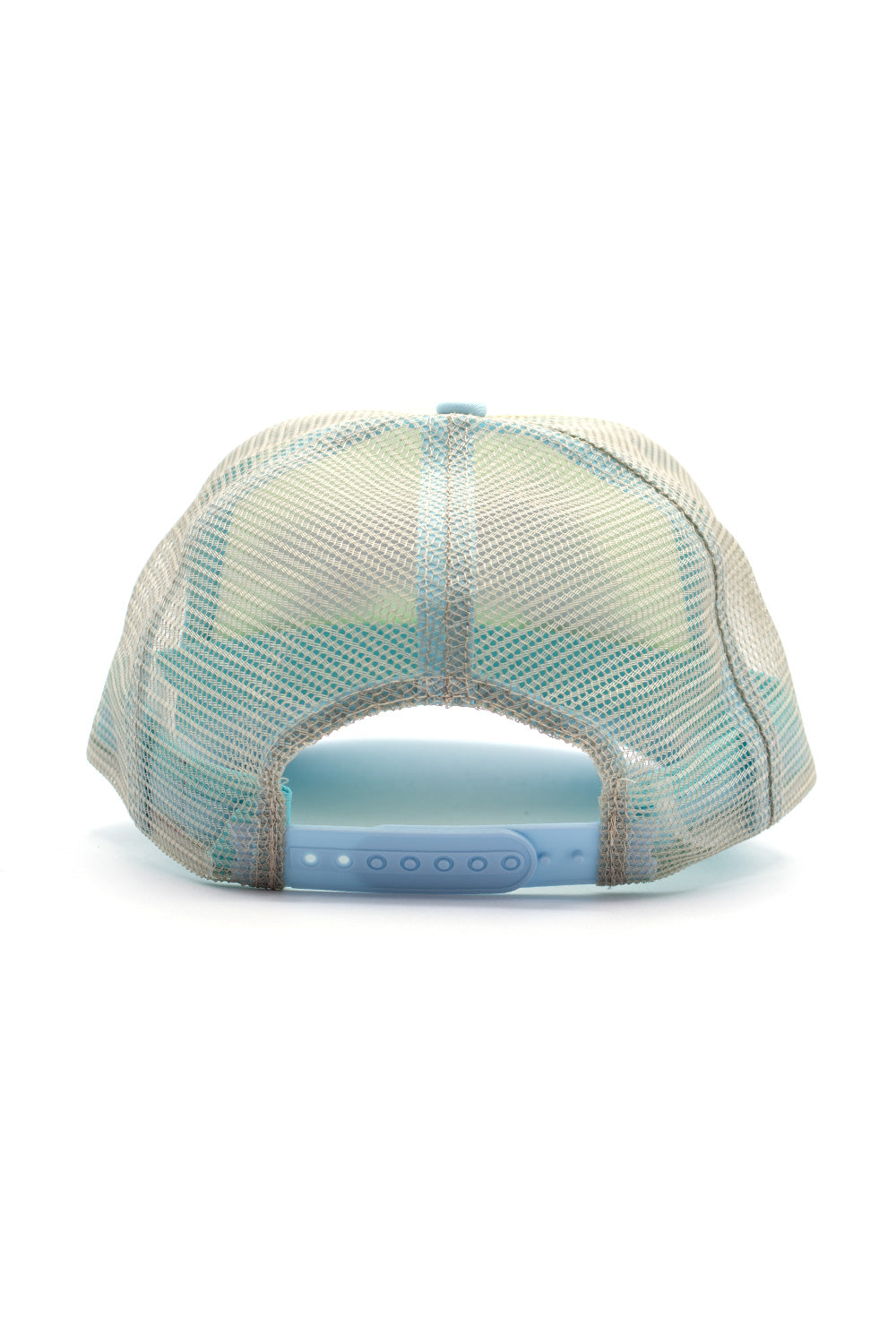 Trendy Ice Cream ecru trucker hat featuring iconic Running Dog design and mesh back