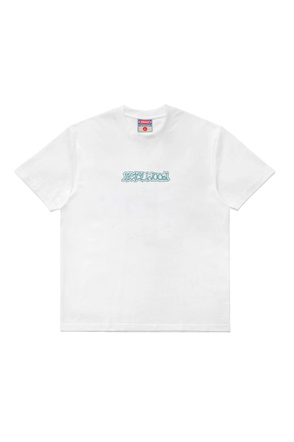 Metalwood Studio Dewey T-Shirt in White with bold center chest graphic, heavy cotton jersey fabric, relaxed wide fit and contemporary Los Angeles streetwear design