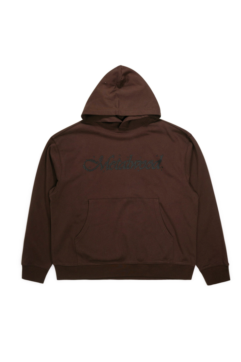 Metalwood Studio Flies Hooded Sweatshirt Dark Chocolate – breiter, lockerer Schnitt aus schwerer Baumwollmischung mit auffälligem Grafikdruck auf der Vorderseite.