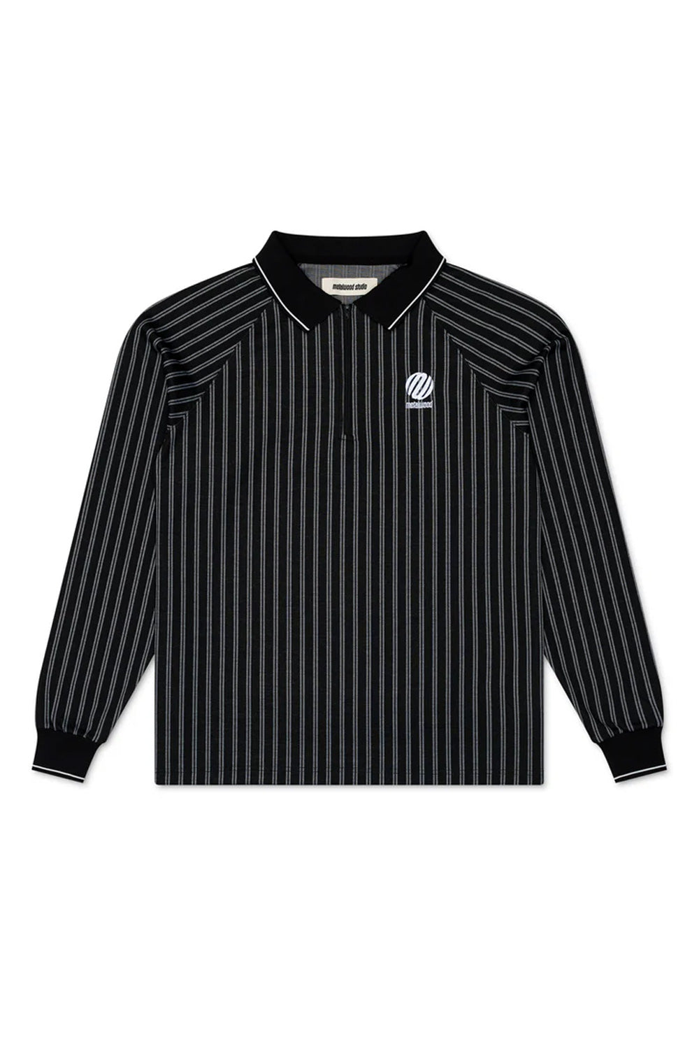 Metalwood Studio Ribbed LS Polo Black – Schwarzes Langarm-Poloshirt mit geripptem Design