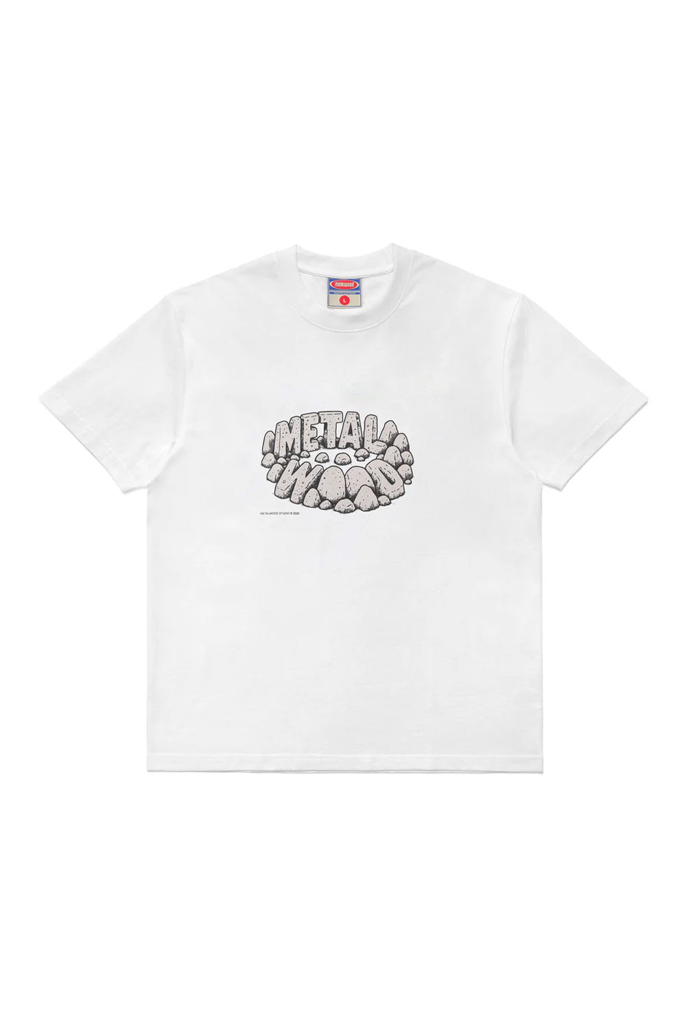 Metalwood Studio Stonehenge T-Shirt White featuring a large chest graphic print, heavyweight 100% cotton construction, wide fit silhouette and vintage-inspired golf streetwear design from Los Angeles