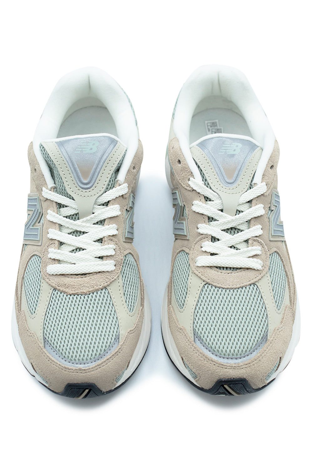 top-down view New Balance 2010 retro runner with structured lace system, padded collar and ventilated mesh toe box in tonal grey performance colorway