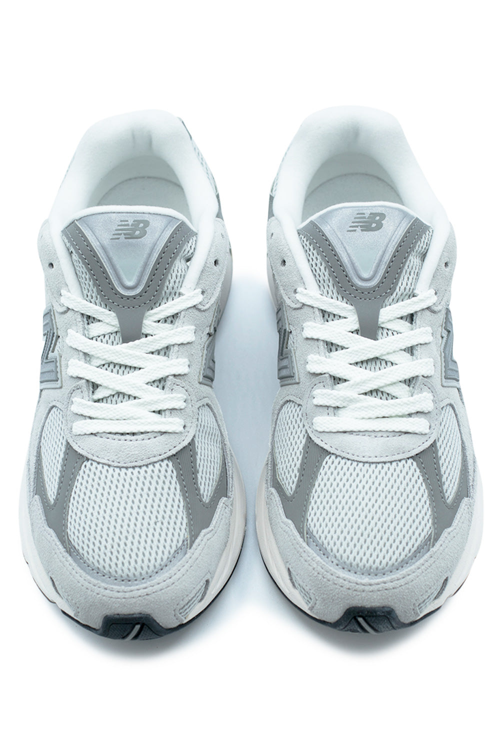 top view New Balance 2010 Raincloud colorway featuring breathable mesh toe box, padded tongue, flat white laces and structured performance running upper design