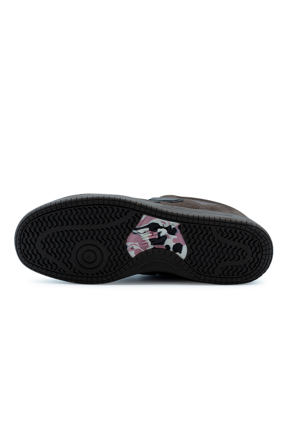 Outsole view of New Balance Numeric 480 Chocolate Brown skateboard shoes with grippy rubber tread and FuelCell cushioning for comfort and board control
