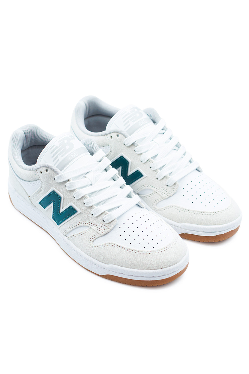 New Balance Numeric 480 Sea Salt/Vintage Teal – Hochwertiger Skate-Schuh mit Suede- und Leder-Obermaterial und verstärktem Zehenschutz für maximalen Schutz.