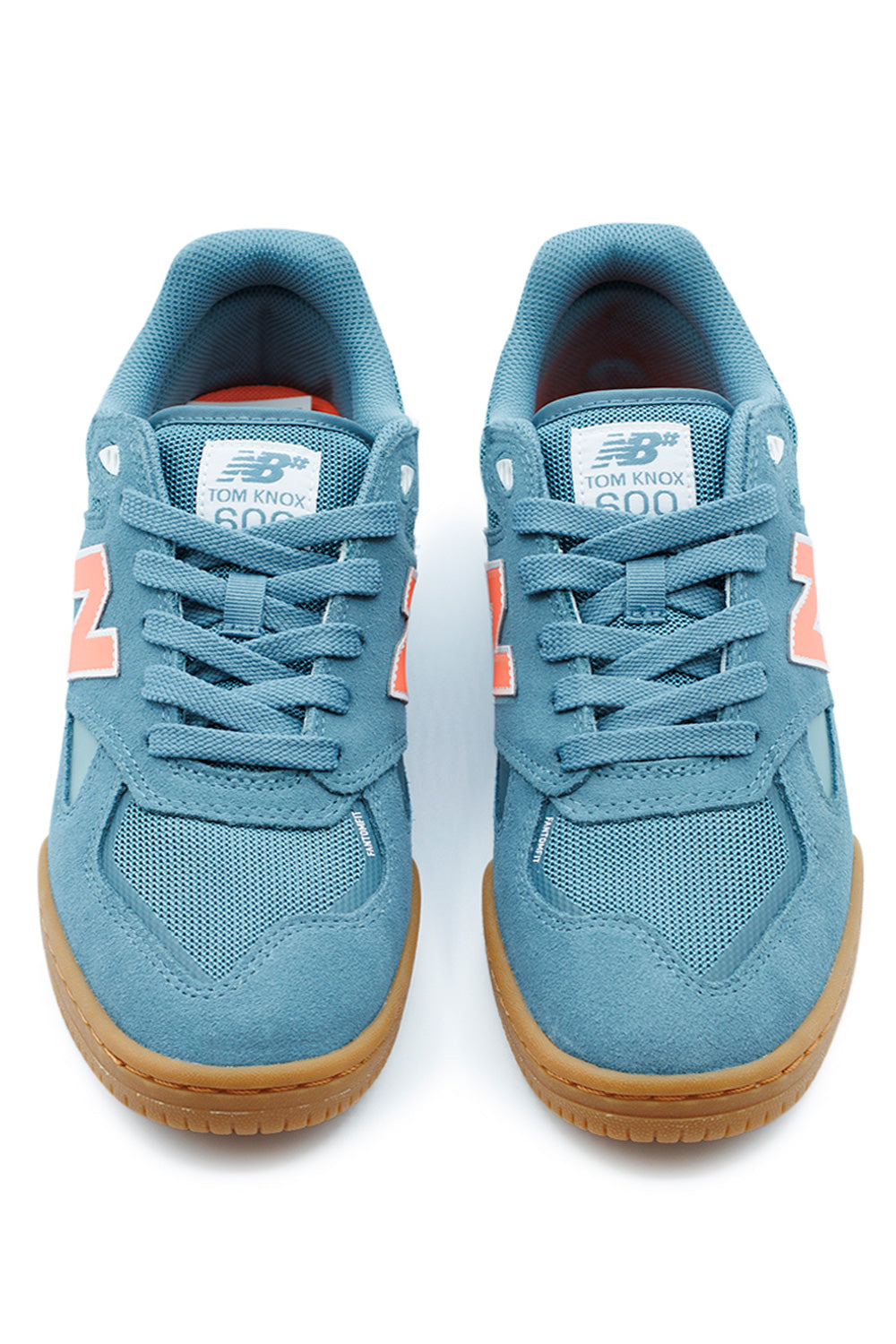 Top view of New Balance Numeric Tom Knox 600 pro model skate shoes, showcasing breathable mesh, durable suede overlays, and lightweight construction for technical street skating