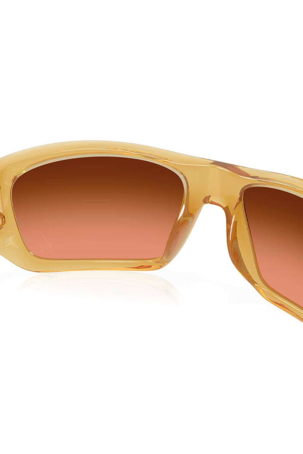 Interior view looking through the Prizm Brown Gradient lenses of the Trans Light Curry Oakley Masseter sunglasses frame.
