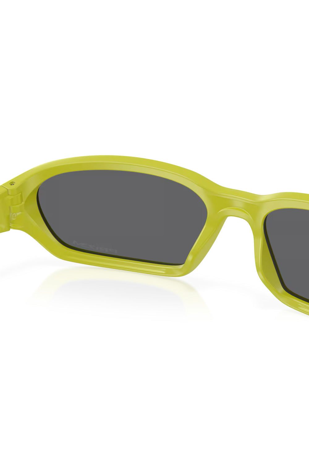 Interior view looking through the dark Prizm Black lenses of the Matte Cactus green Oakley Terraforma sunglasses frame.
