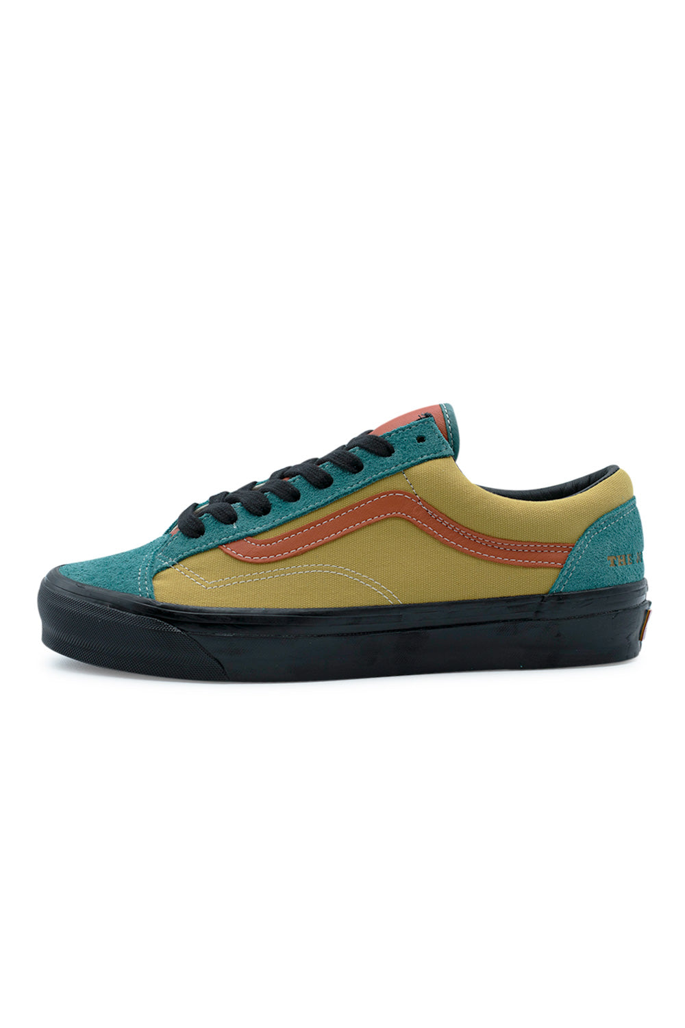 OTW By Vans x Julian Klincewicz Style 36 Mango Mojito sneaker with teal shaggy suede overlays, yellow canvas panels and glossy black vulcanized skate sole