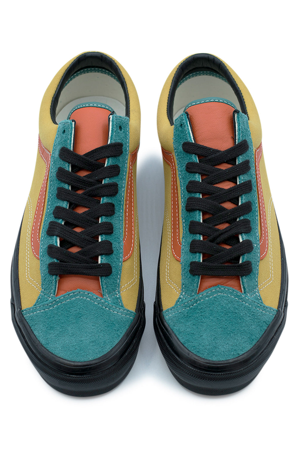 Top-down view of OTW by Vans Old Skool 36 Mango Mojito featuring black skate laces, premium suede construction and retro-inspired leather tongue details
