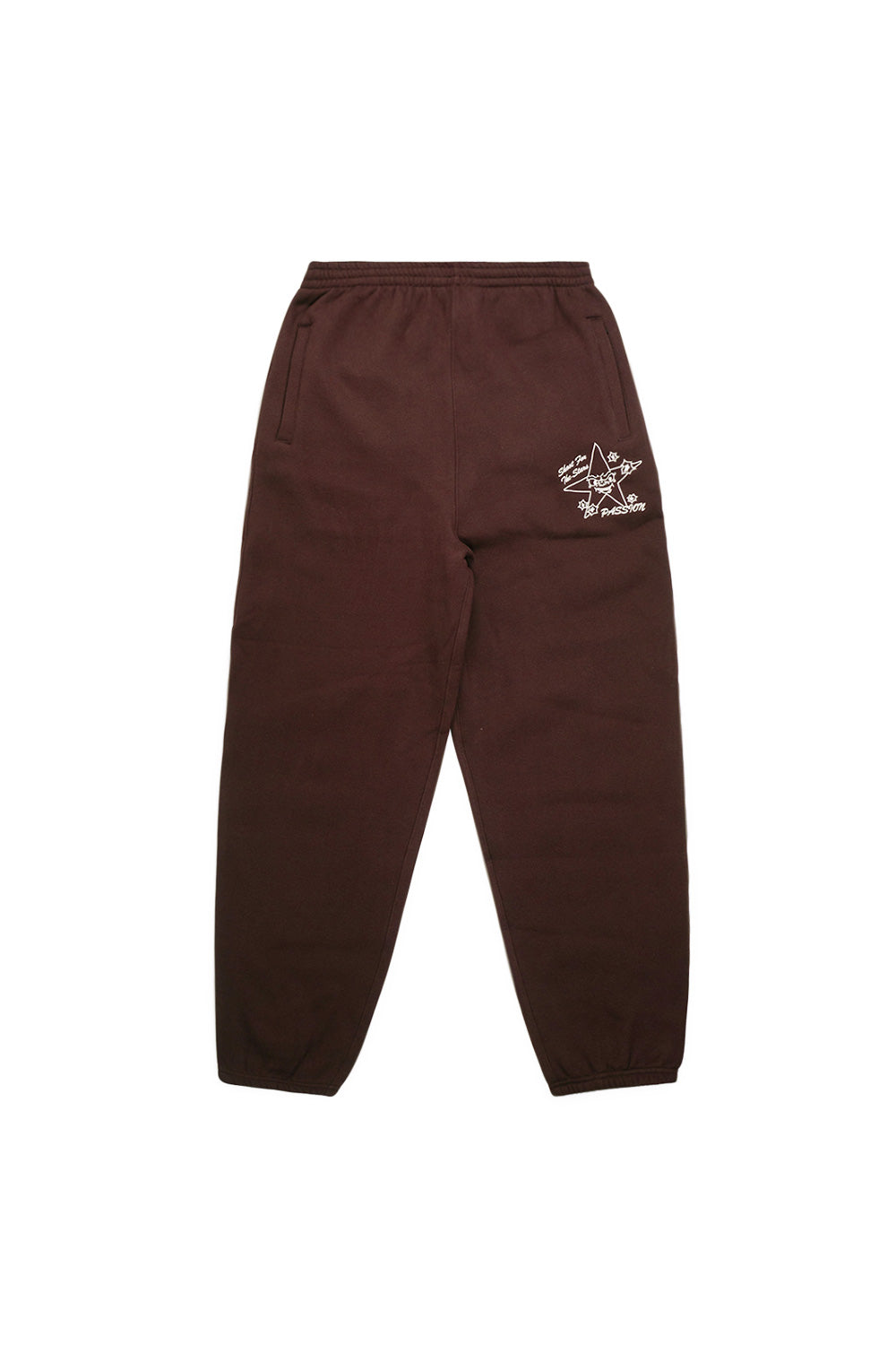 Passion Target Practice Tracksuit Pant Braun – Baggy geschnittene Jogginghose aus schwerer Baumwolle mit gesticktem Logo.