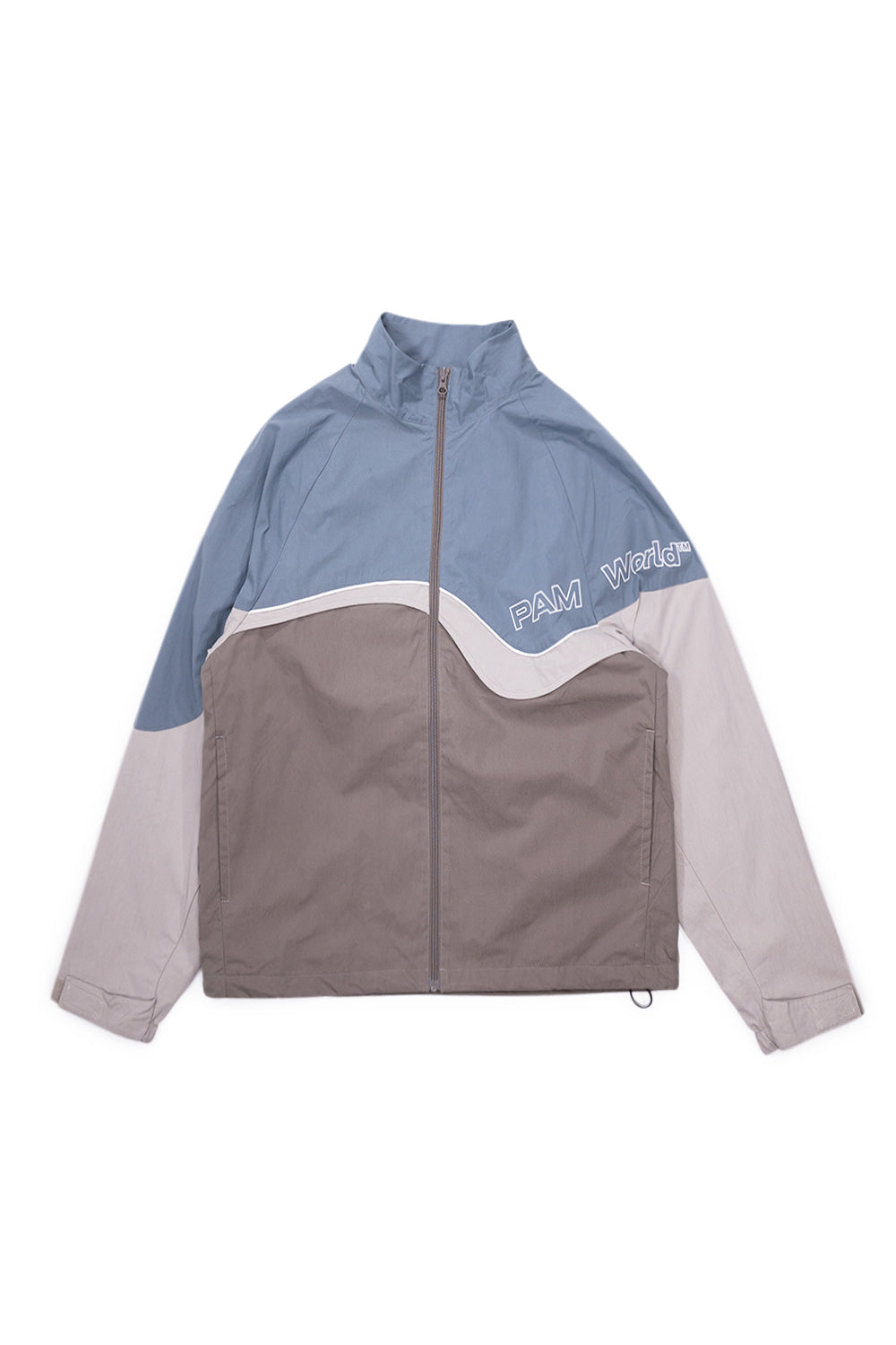 "Vorderansicht der Perks and Mini Egg Shell Jacket – minimalistischer Look mit funktionaler Reißverschluss-Front"