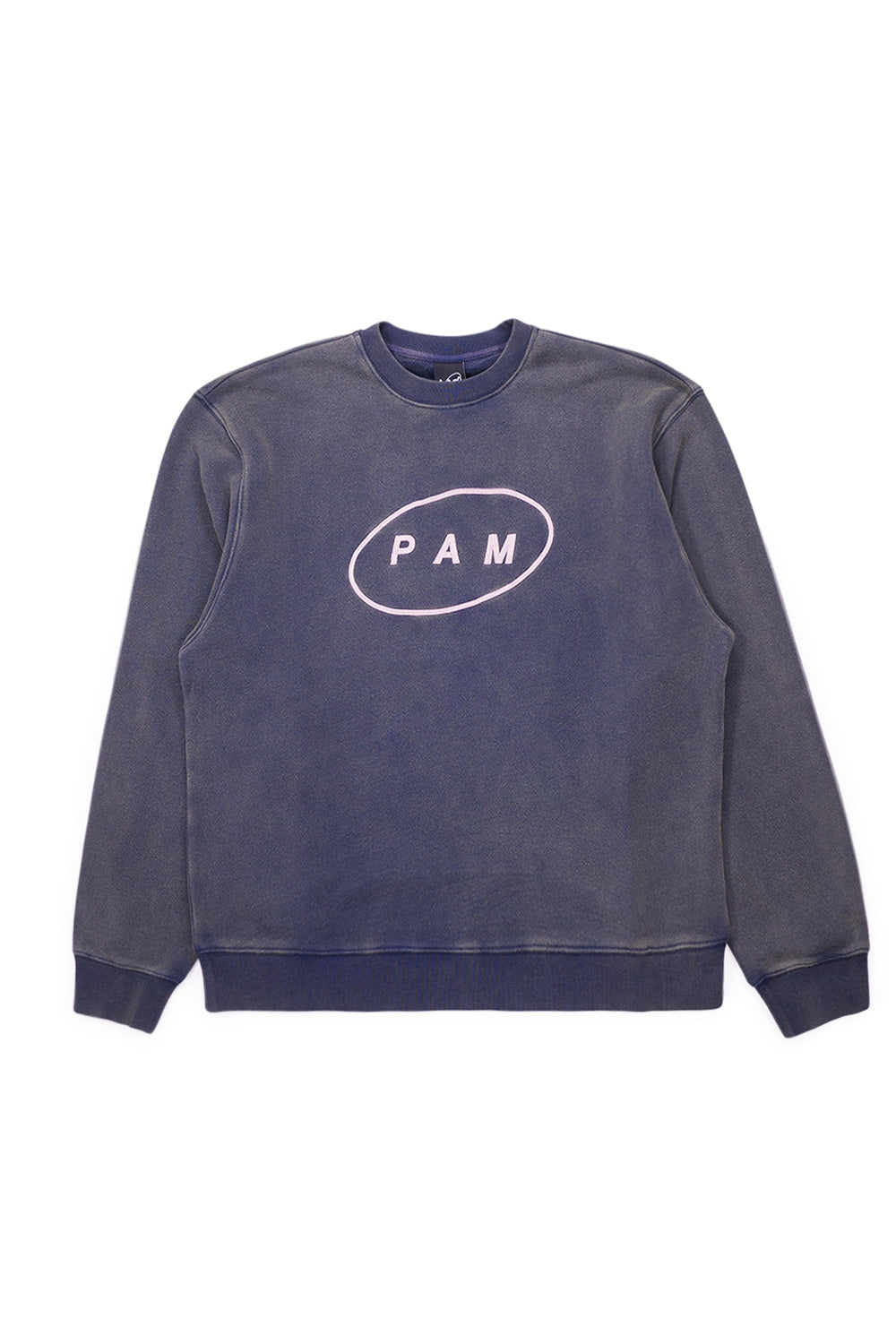 "Perks and Mini Ellipse Crewneck Sweatshirt in Sandwash True Blue – Vorderansicht mit lockerem, kastigem Schnitt"