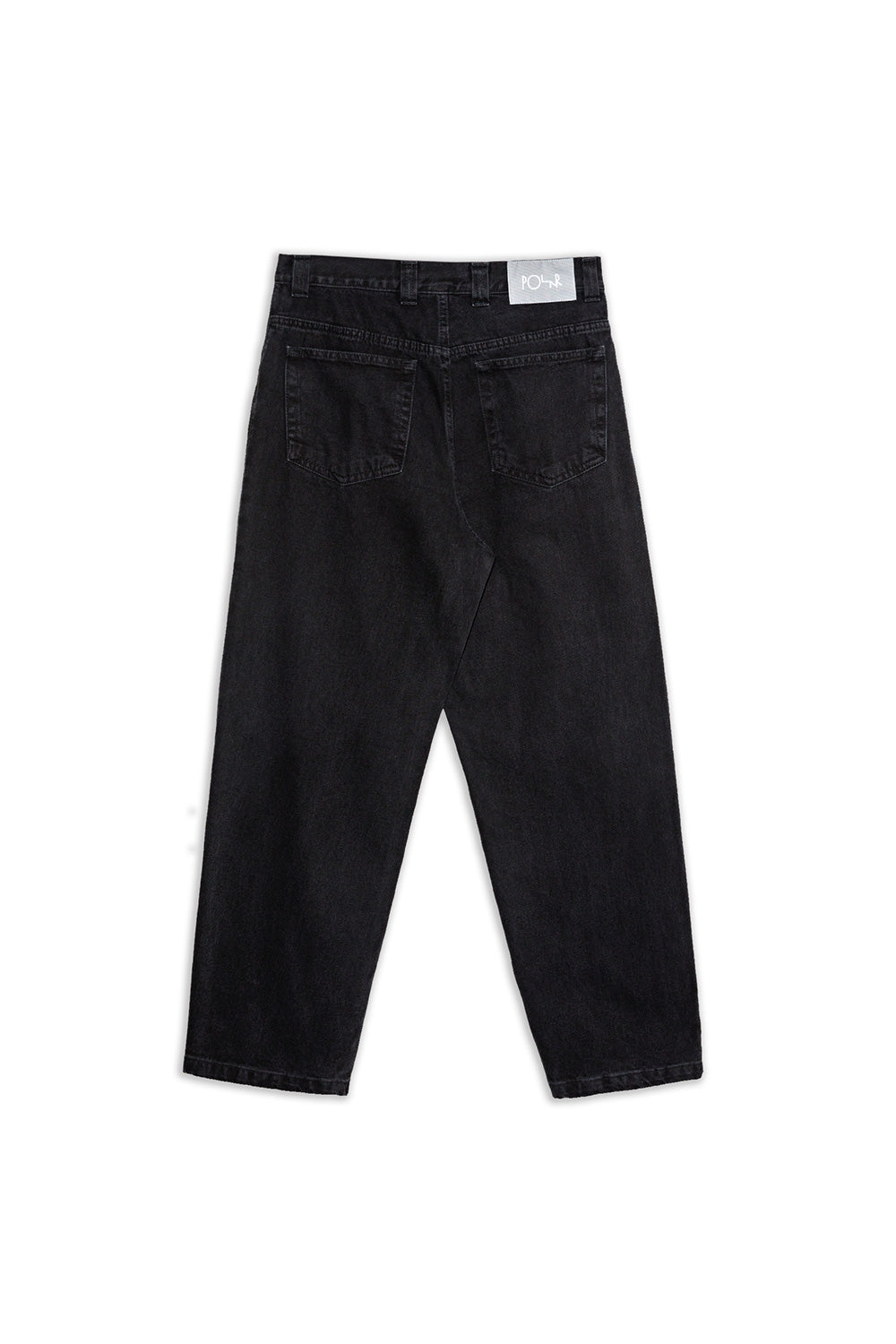 Rückansicht der Polar Skate Co. 93 Denim Pant in Pechschwarz mit YKK-Reißverschluss