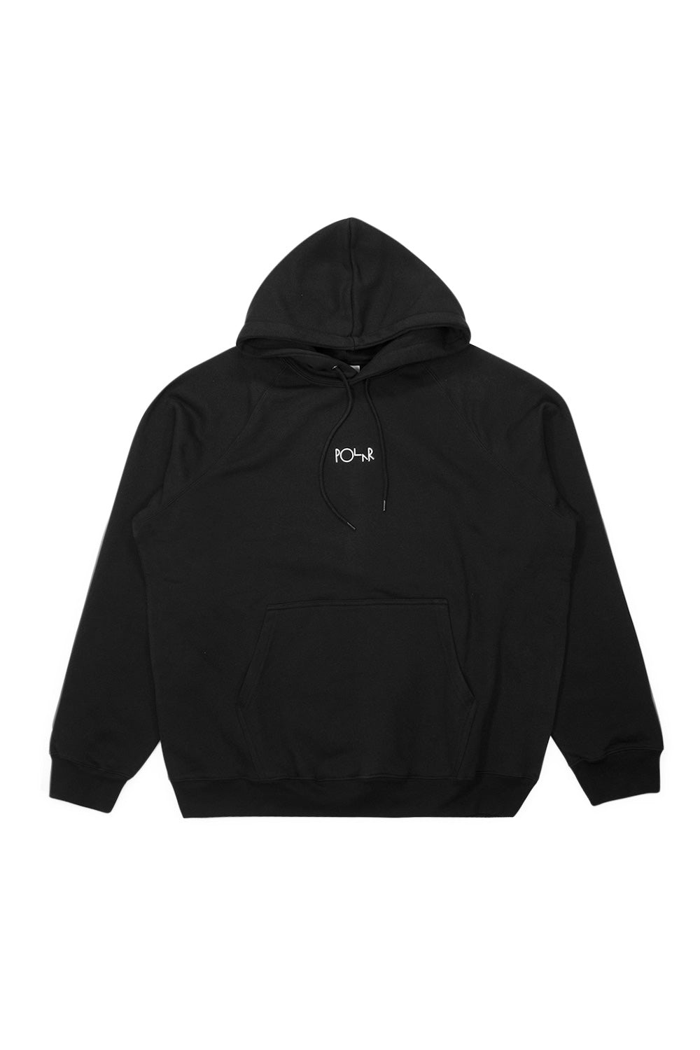 Vorderansicht des Polar Skate Co. Default Hoodies in Schwarz – hochwertiger Skate-Hoodie mit verstellbarer Kapuze und Kängurutasche