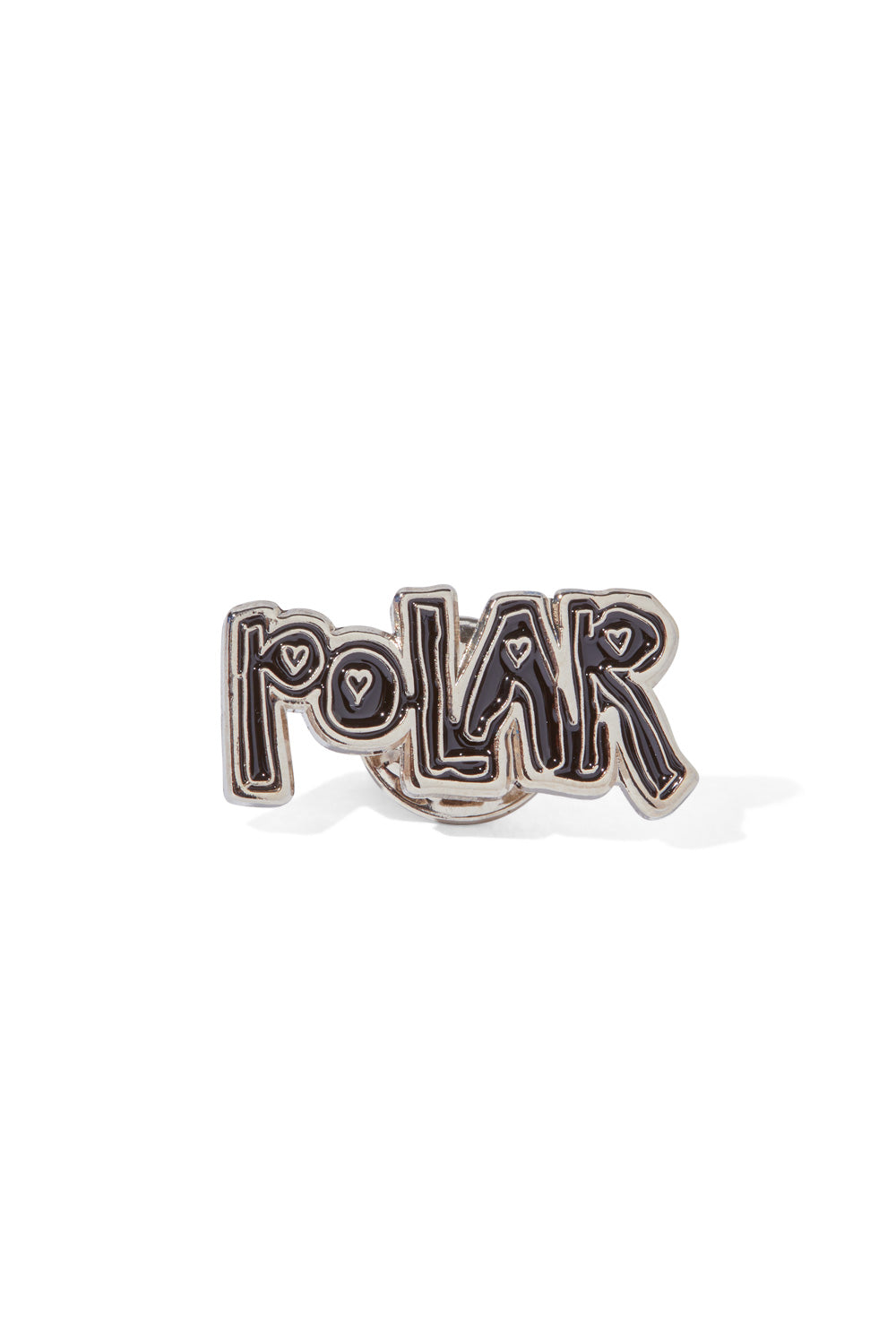 Polar Skate Co. Heart Logo Pin – Vorderansicht des silbernen Ansteckers mit eingraviertem Herz-Logo