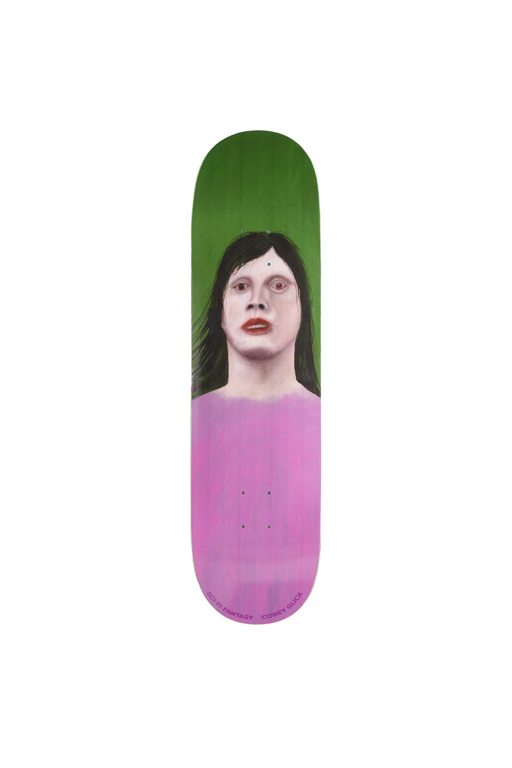 Frontalansicht des Sci-Fi Fantasy Corey Glick Portrait Skateboard-Decks in 8,5 Zoll mit einzigartigem Design