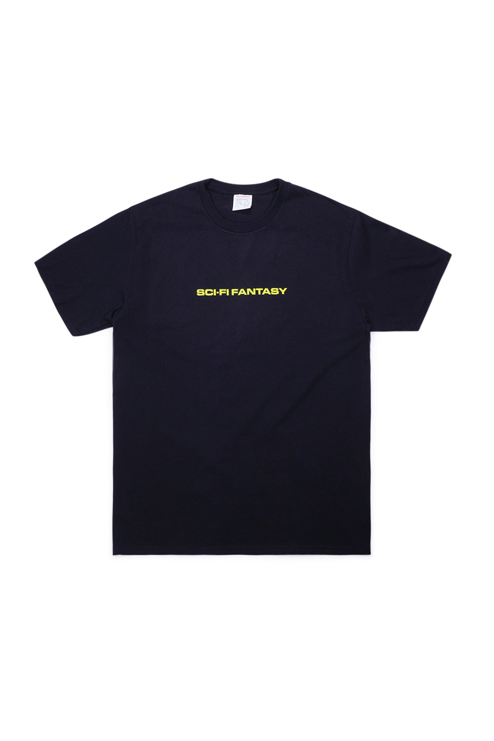 Frontalansicht des schwarzen Sci-Fi Fantasy Textured Logo T-Shirts mit strukturiertem Logo auf der Brust