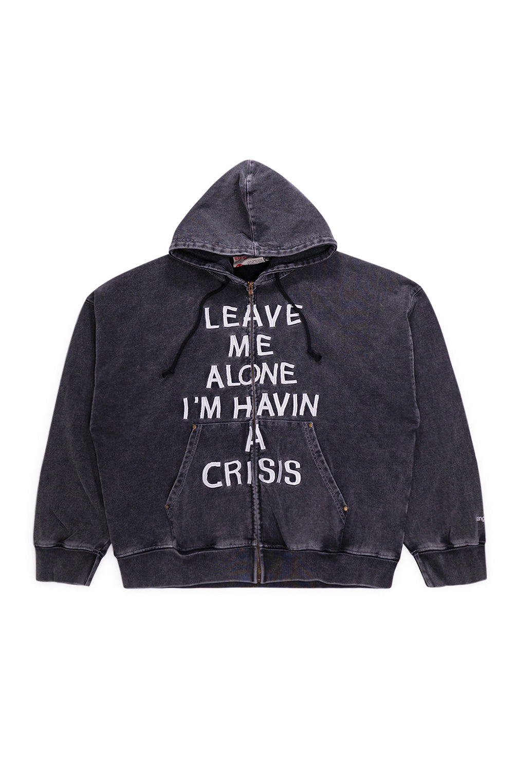 Stingwater Crisis Zip Up Hoodie Acid Black – Schwarzer Zip-Hoodie mit Print und verwaschenem Look