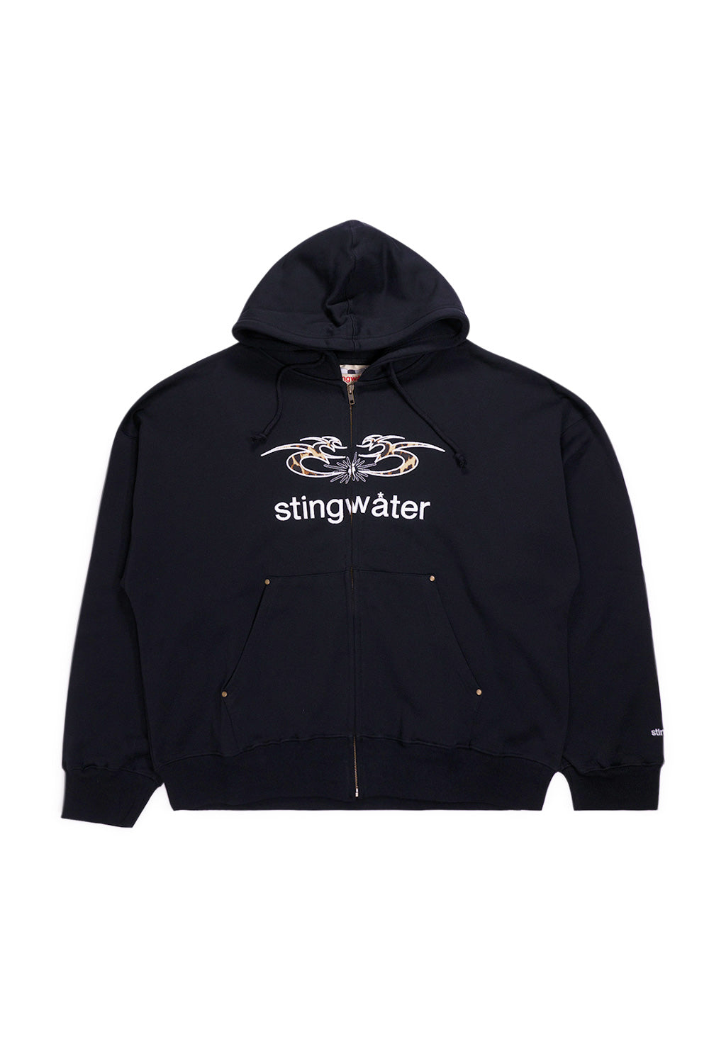 Stingwater Leopard Moses Zip-Up Hoodie Black – Schwarzer Kapuzenpullover mit Reißverschluss und Leoparden-Print