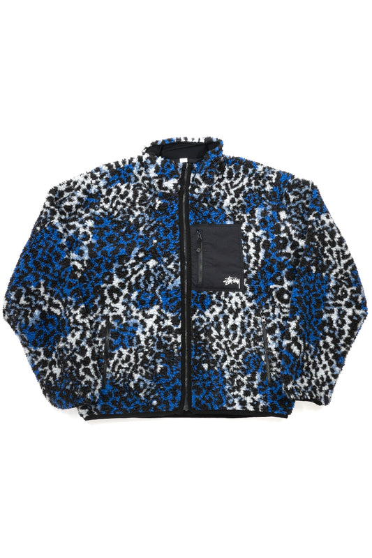 Stussy Sherpa Reversible Jacket Blue Leopard - BONKERS