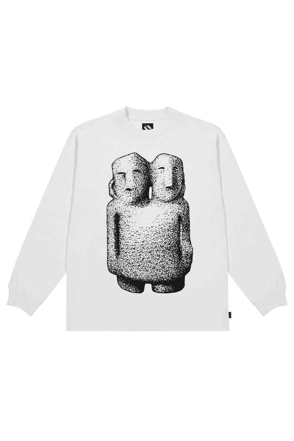 Front view of the The Trilogy Tapes Double Headed Longsleeve White featuring an oversized loose fit, heavyweight 100% cotton jersey, large Double Headed front graphic print, premium long sleeve T-shirt and signature underground streetwear design by Will Bankhead's London-based TTT label.