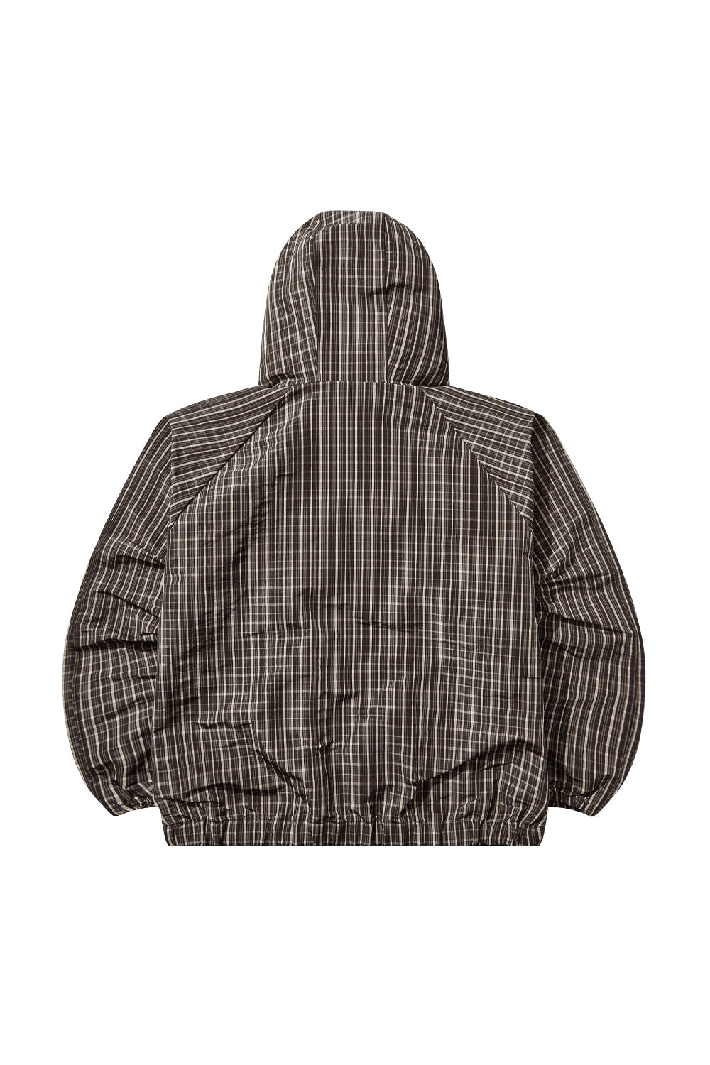 Back view of Umbro Check Smock Anorak in beige and dark brown, relaxed fit hooded jacket with all-over check design and elasticated hem