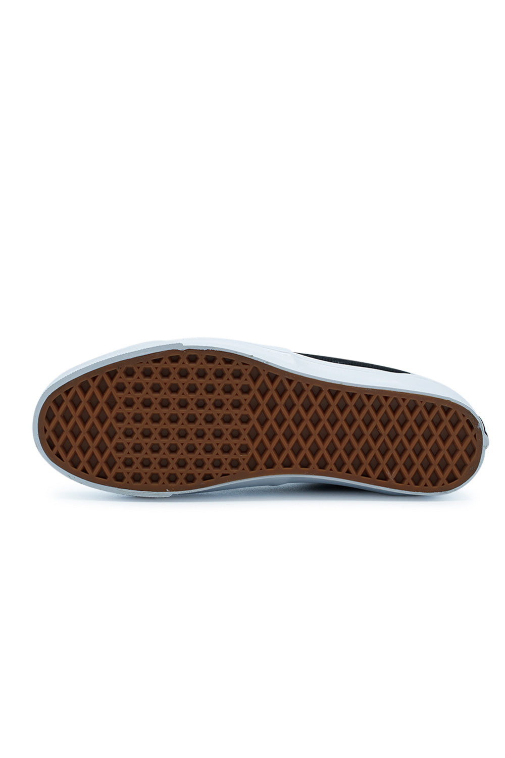 Bottom view of the Vans LX Authentic Reissue 44 Shoe Black White displaying the iconic gum rubber waffle outsole engineered for superior grip, durable board feel and everyday traction, completing the premium heritage skate sneaker with classic Vans performance and timeless style.