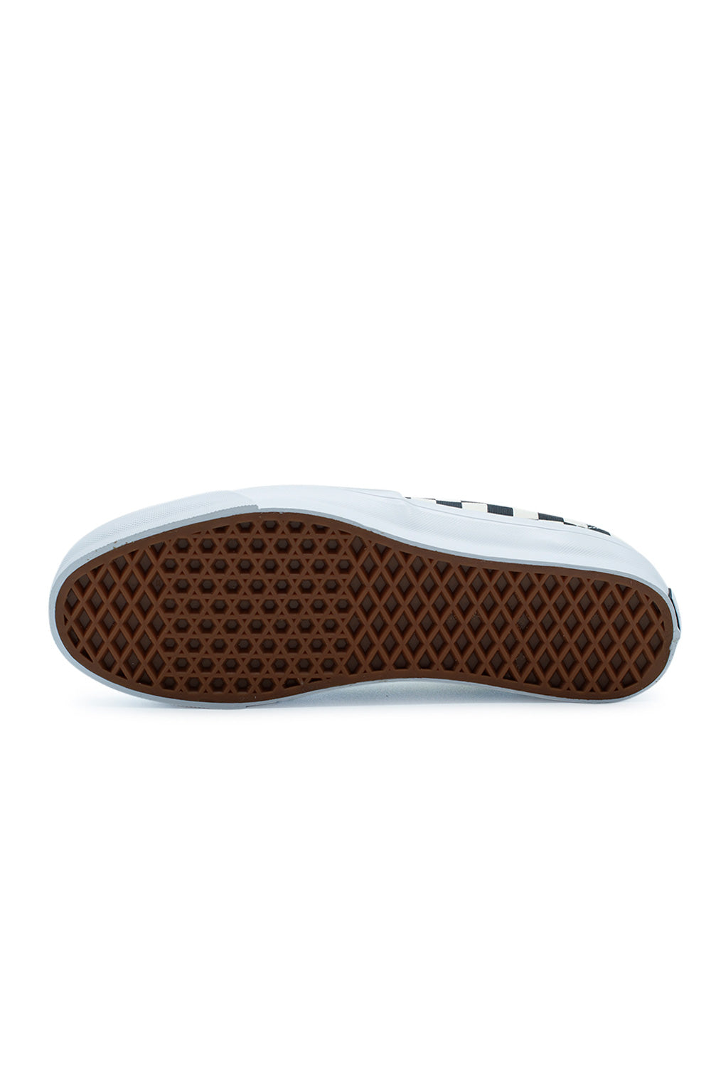 Bottom view of the Vans LX Authentic Reissue 44 Checkerboard Black / Off White displaying the signature gum rubber waffle outsole engineered for exceptional skate grip, superior board feel, everyday durability and authentic Vans Premium heritage performance.