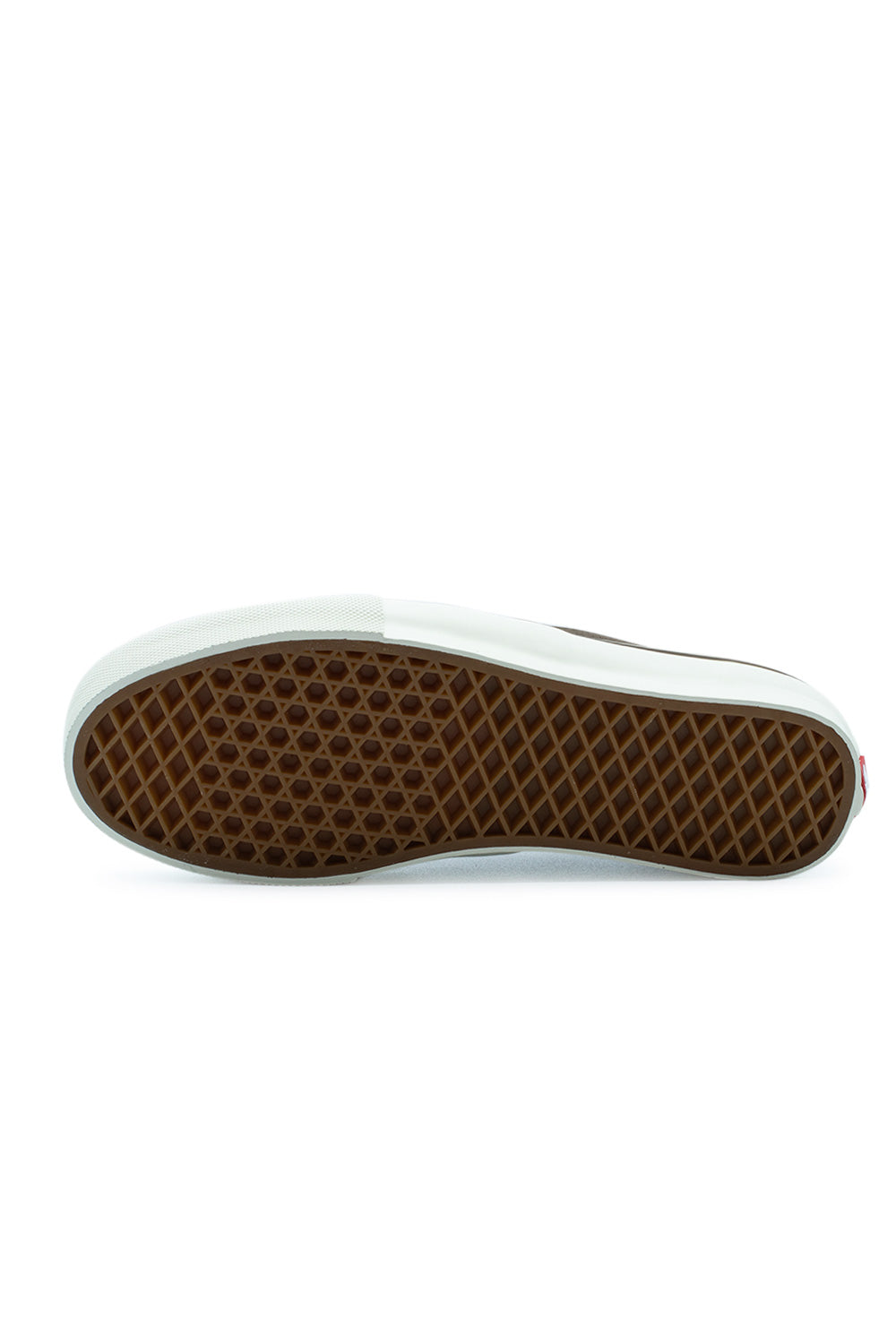 Full bottom view of the dark gum rubber SickStick waffle outsole on the Vans Skate Authentic Vintage Cocoa shoe, optimized for max boardfeel and durability.