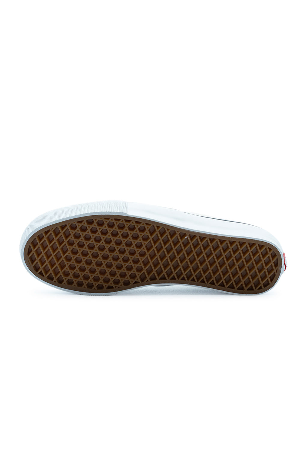 Full bottom view of the gum rubber SickStick waffle tread outsole on the Vans Skate Authentic shoe, engineered for maximum grip, boardfeel, and impact protection during skateboarding.