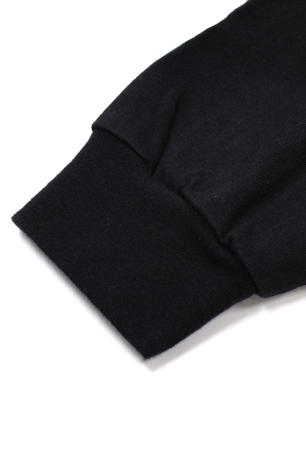 Heavyweight cotton sleeve cuff detail on Wacko Maria x Terrifier long sleeve tee, washed black fabric premium construction wide fit made in Japan streetwear essential