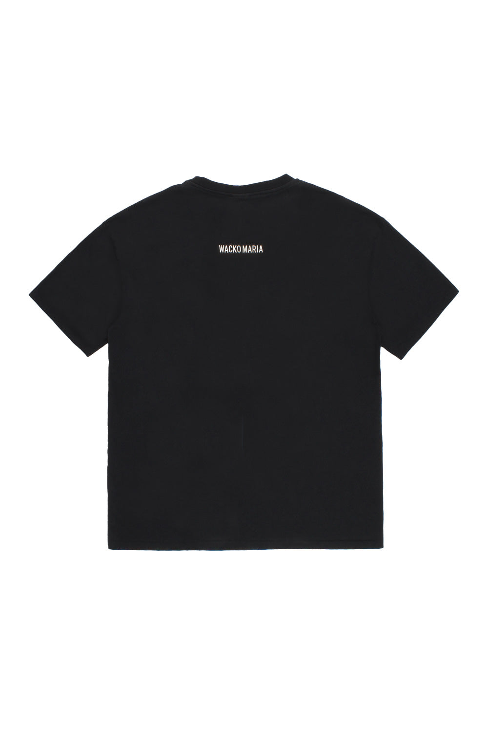 Rear view of Wacko Maria x Terrifier black crew neck T-shirt with embroidered Wacko Maria logo, wide fit heavy cotton tee made in Japan premium street fashion
