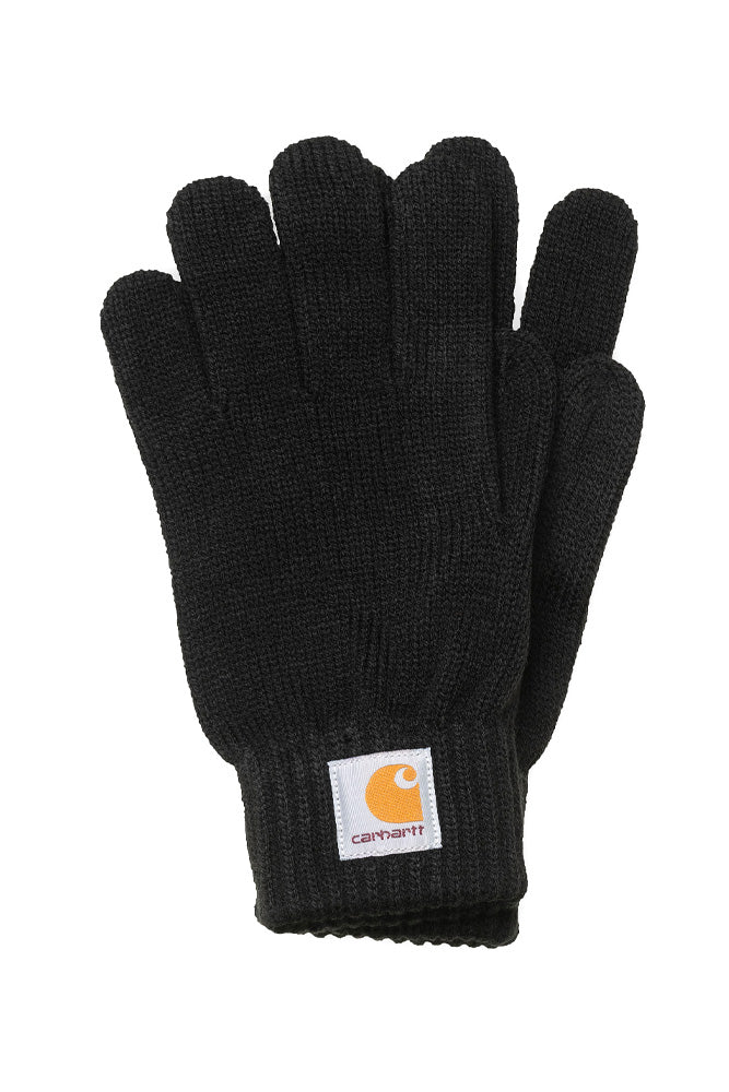 "Carhartt WIP Watch Gloves in Schwarz – warme Strickhandschuhe aus Acrylmaterial mit klassischem Carhartt-Logo-Patch"