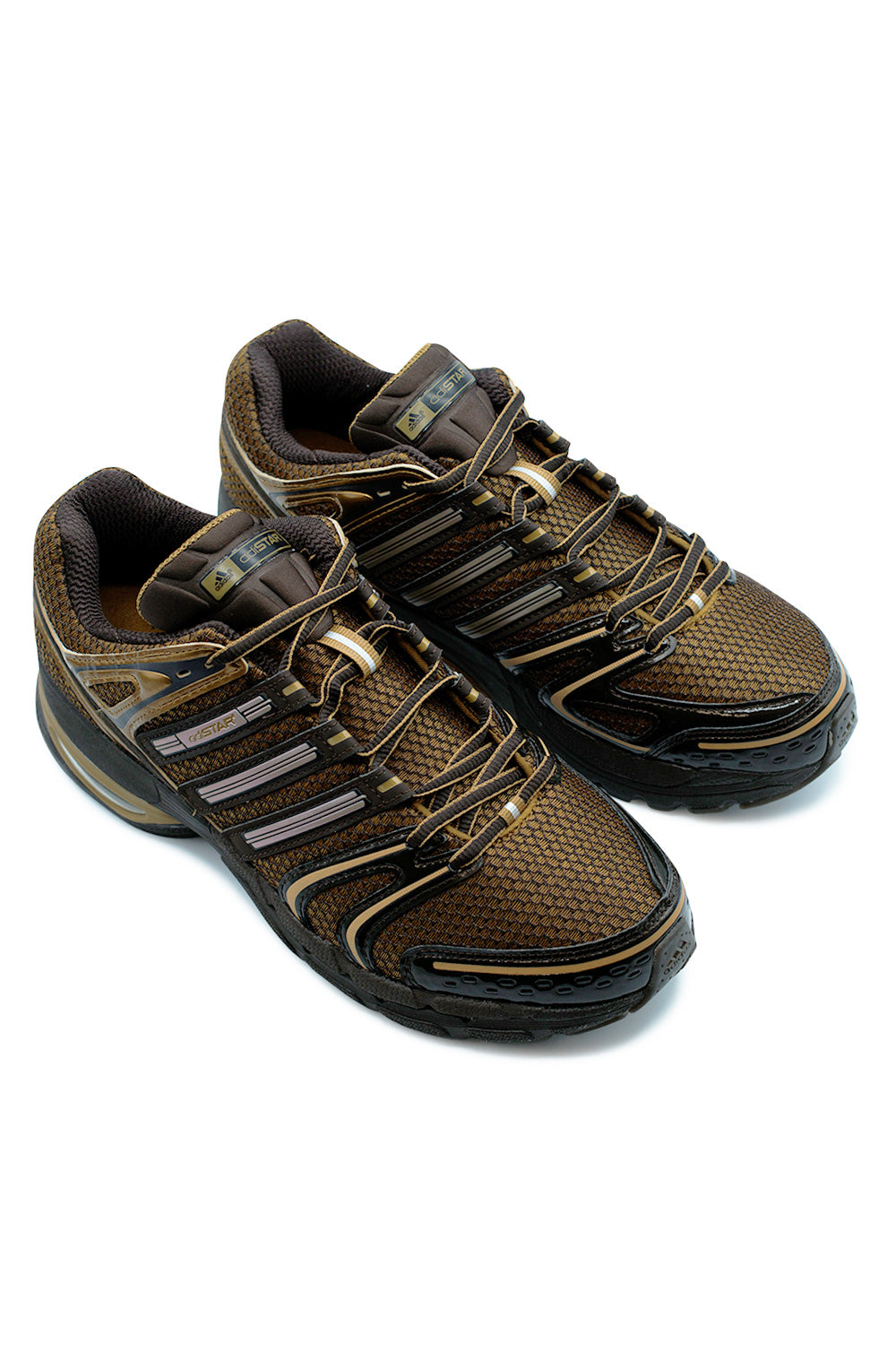 Back view of Adidas Adistar Control 5 Aurora Coffee showcasing Formotion heel support, padded collar and durable EVA midsole for enhanced stability and long-distance comfort