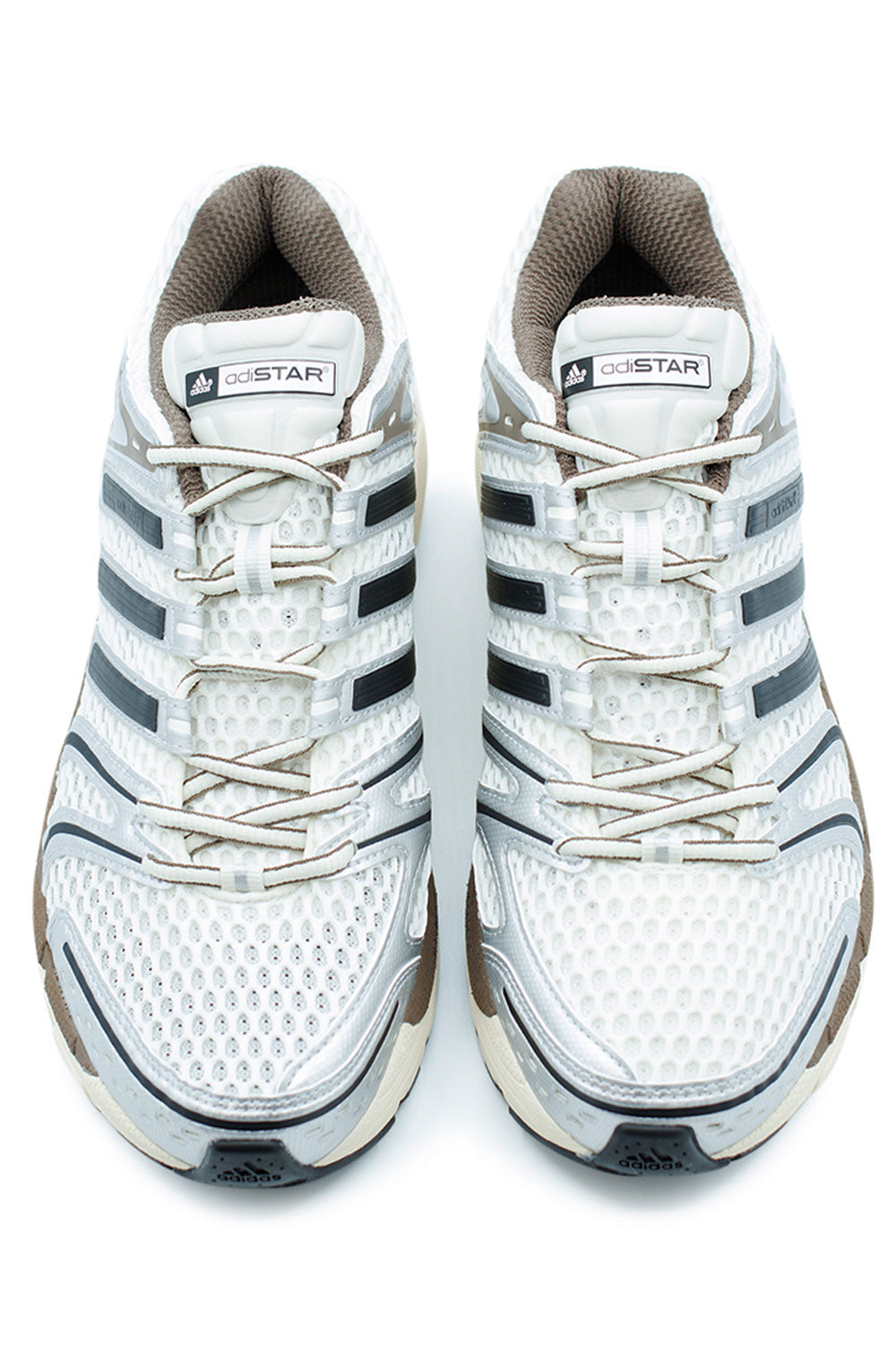 Adidas Adistar Control 5 Shoe Cloud White Core Black Core White, Adidas Originals Y2K runner featuring metallic details and open mesh construction.