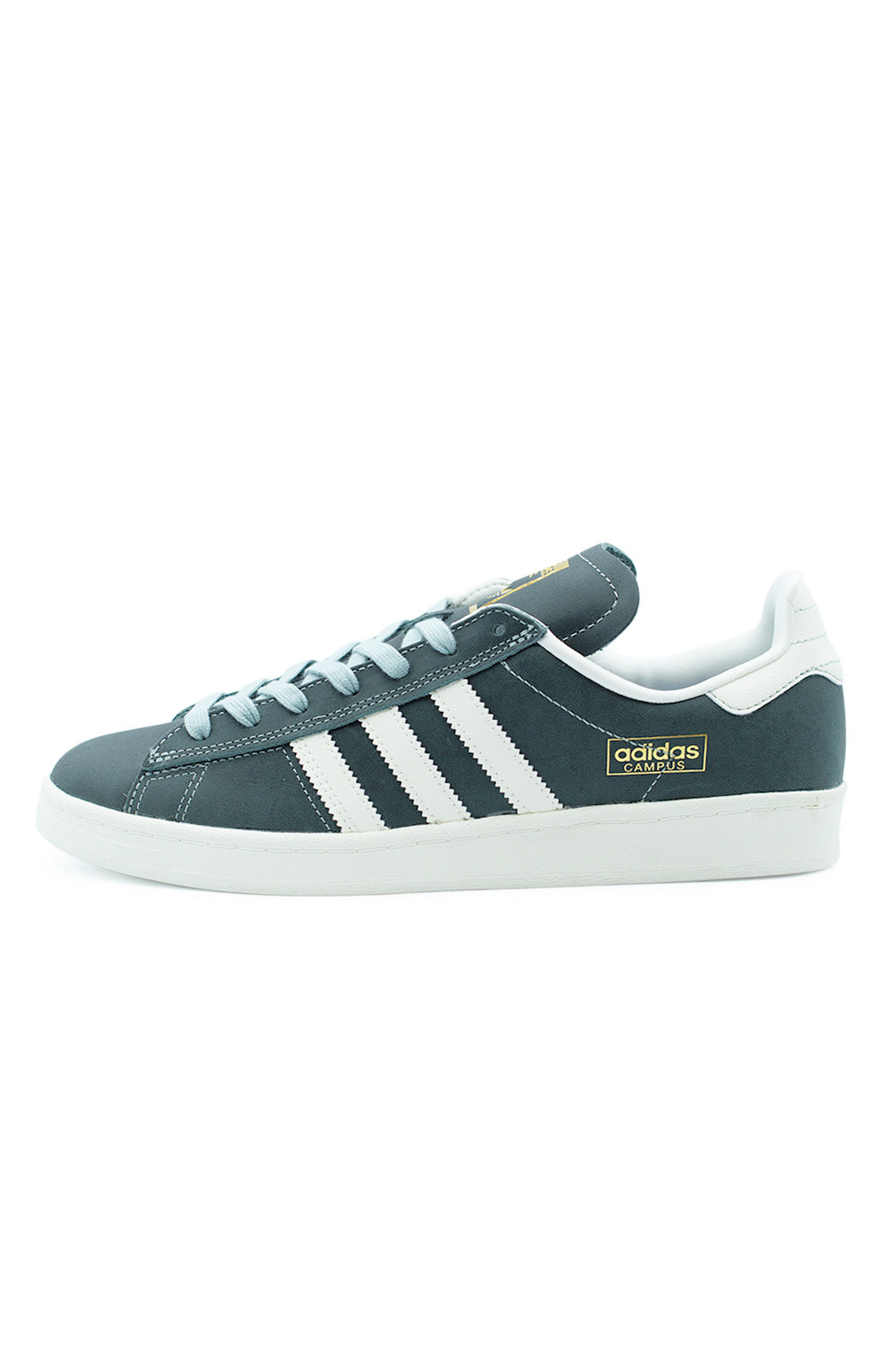 Adidas Campus ADV Wonder Sage skate shoe side profile showcasing premium smooth leather upper, Chalk White 3-Stripes and Off White cupsole designed for durability and advanced board control.