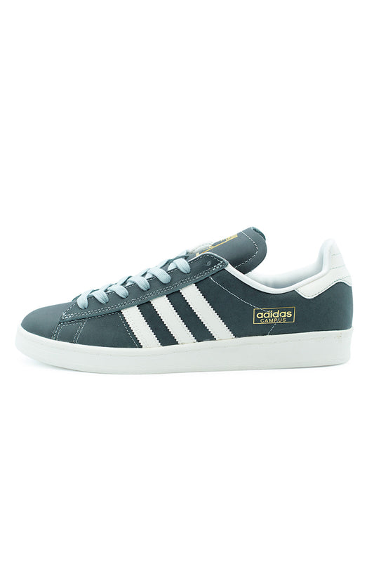 Adidas Campus ADV Wonder Sage skate shoe side profile showcasing premium smooth leather upper, Chalk White 3-Stripes and Off White cupsole designed for durability and advanced board control.