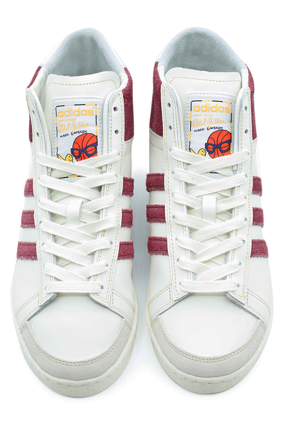 Adidas Jabbar Hi by Mark Gonzales men’s limited edition sneaker, retro basketball heritage blended with skateboarding art design.