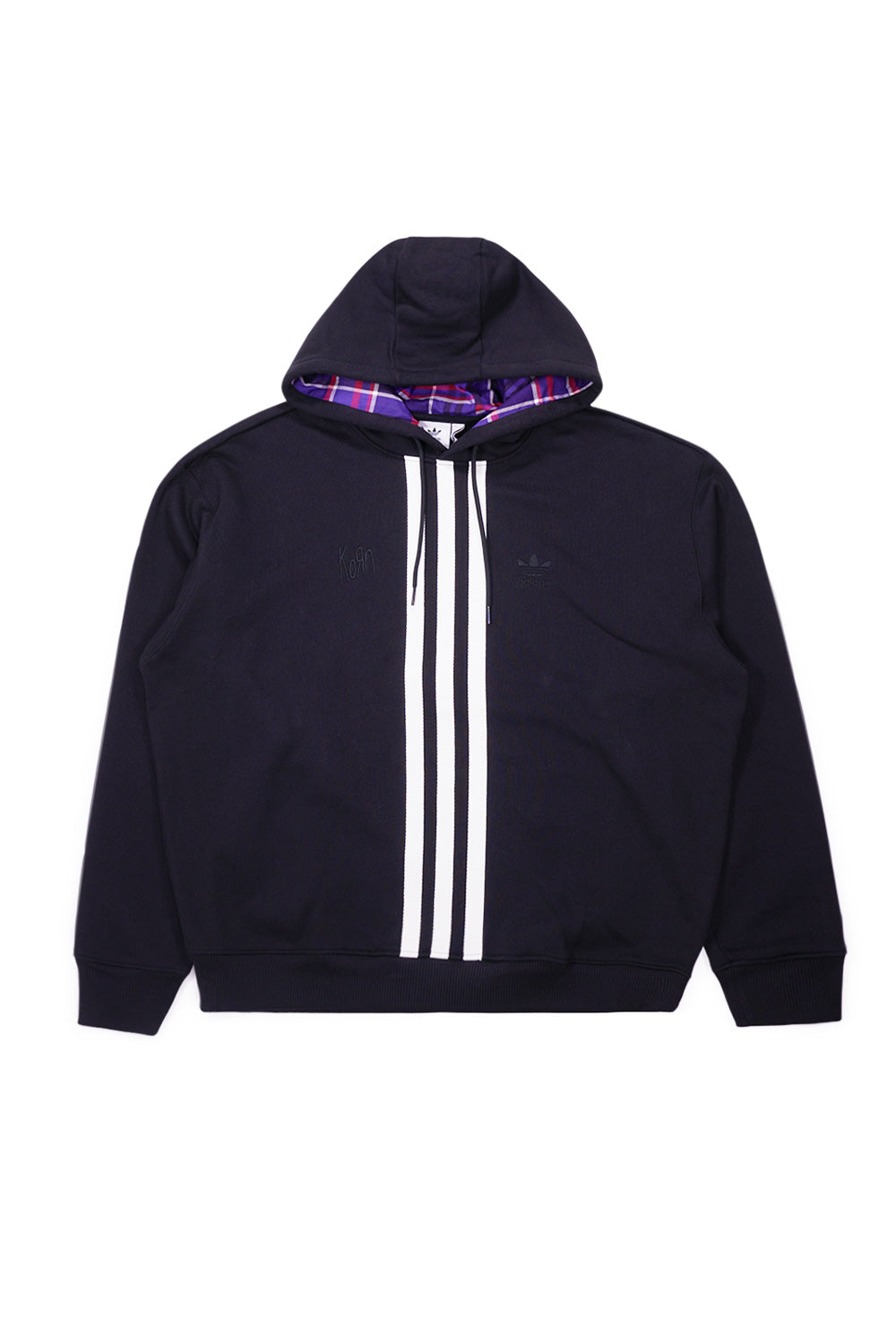 Adidas x Korn Hoodie Black – Schwarzer Hoodie aus der exklusiven Adidas x Korn-Kollektion mit auffälligem Korn-Logo auf der Brust
