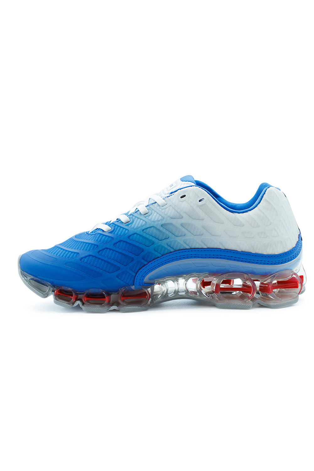 Side profile of Adidas Megaride F50 Blue Bird sneakers highlighting breathable textile upper, synthetic overlays and advanced Megaride cushioning for everyday urban wear